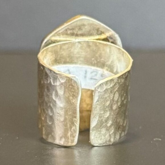 Handcrafted Tiger Iron Stone Ring With Hammered Silver Band - Picture 7 of 9